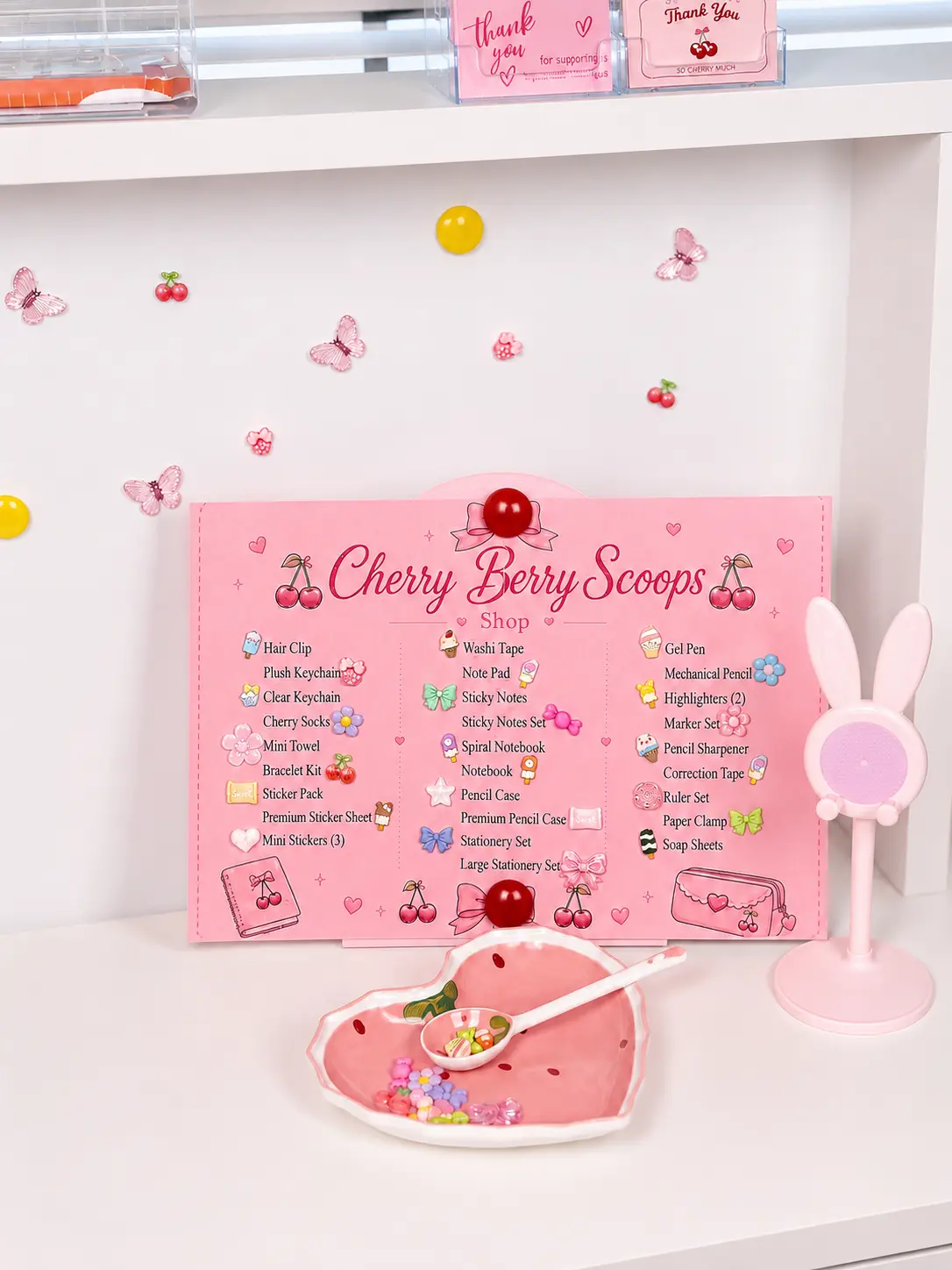 CherryBerry Mystery Box | 3 Scoops + 1 Gacha Surprise | Kawaii Stationery & Cute Accessories