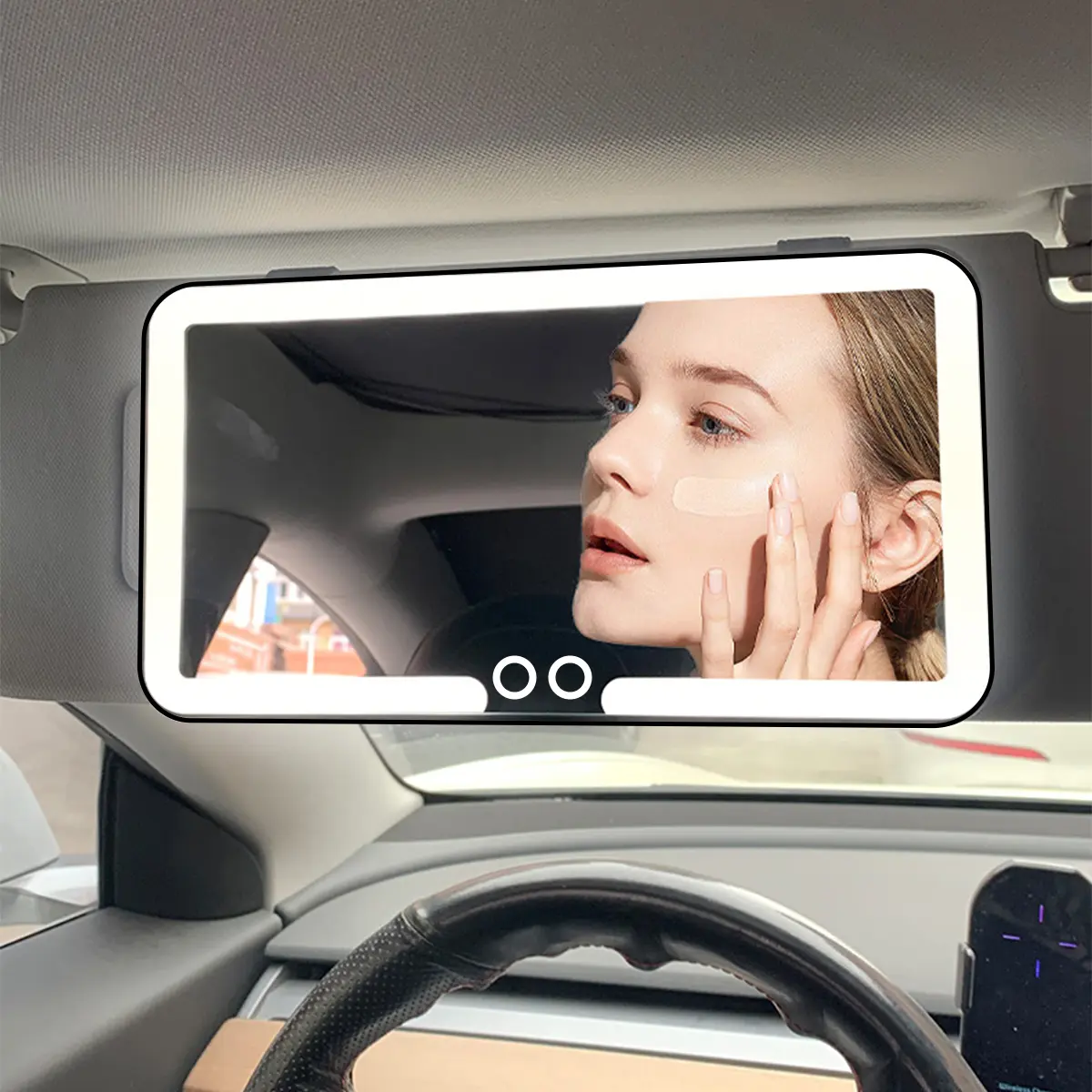 Universal LED Car Visor Vanity Mirror Rechargeable Touch Control Dimmable Makeup Mirror with USB Charging for Car SUV Truck