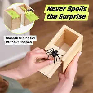 prank toys prank stuff  pranks for adults spider box spider prank box Wooden Jump Scare Toys Original Spider Prank Box – Wooden Jumping Spider Surprise with Hidden Gift Card Holder, Funny Prank Toy for Adults and Kids