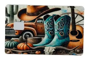 Western Cowboy Boots Card Skin - Personalized Anime Horror Legends Design, Waterproof, Easy Application, Fits Most Standard Cards, Perfect Gift