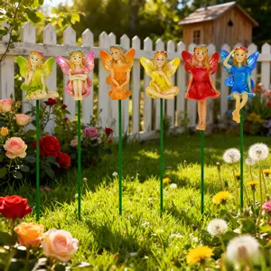 6-Pack Colorful Fairy Garden Stakes - 8.46 Inch Decorative Fairy Figurine Picks for Flower Beds, Potted Plants, Yard