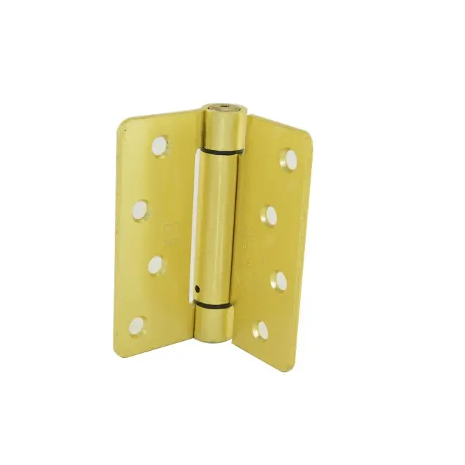 Hager 118660 Satin Brass Round Full Mortise Residential Threaded Spring-Loaded Door Hinge, 4x4 in, 0.25 in Radius Corner Steel, Adjustable Tension, Staggered Holes (Brass Hinges for Door Panels)