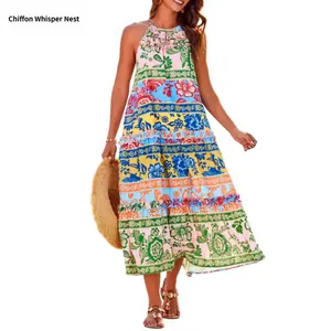 Fashionable Printed Color-Block Dress