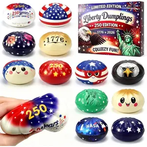 250th Anniversary USA Themed Dumpling Squishies Set, 12 Unique Commemorative Style Soft Stress Balls, Sensory Squeeze Fidget Toys, Anxiety Relief Squishyies Dough Gifts for, Suitable for Ages 18 up