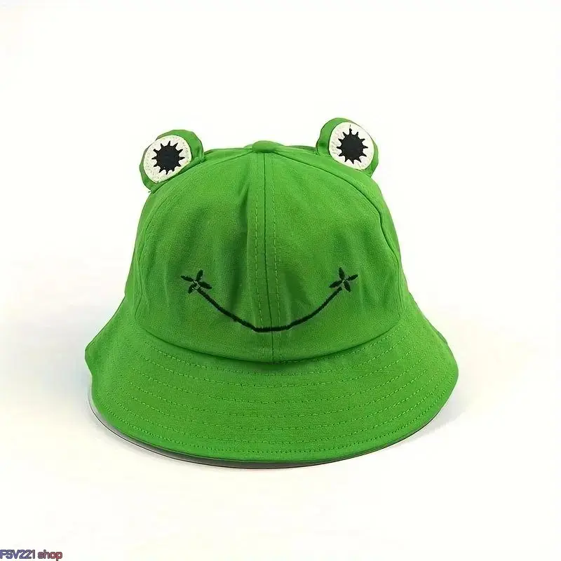 Female Breathable Cotton Cute Quirky Frog Bucket Hat - 56-58cm (22-22.8inch), 3D Frog Eyes, Animal Print, Snap Closure, Machine Washable, Ideal for Parties, Camping, Quirky Gifts by Sohochic