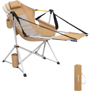 KingCamp Hammock Chair with Footrest – Heavy Duty Swinging Rocking Camping Chairs for Adults up to 400lbs, Folding Portable Oversized Rocker with Cup Holder & Pillow for Outdoor Beach Lawn RV Sports