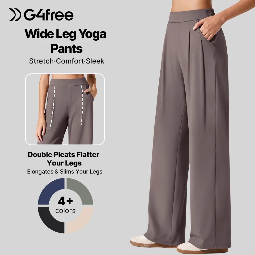G4Free ShiftReady Women's High Waist Wide Leg Yoga Bottoms - Basic Dressy Casual Slacks with Pockets, Work Trousers, Bottom