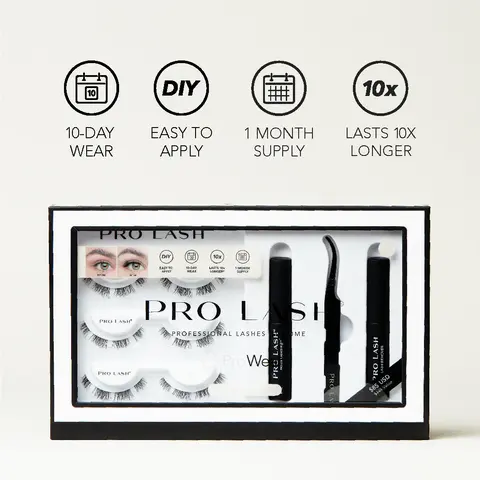 Pro Lash -Starter Lash Clusters Kit - Easiest to Apply Lashes - 10-Day Cluster Eyelash Extensions - 3 Sets of False Eyelashes Plus Adhesive, Remover, Tweezers