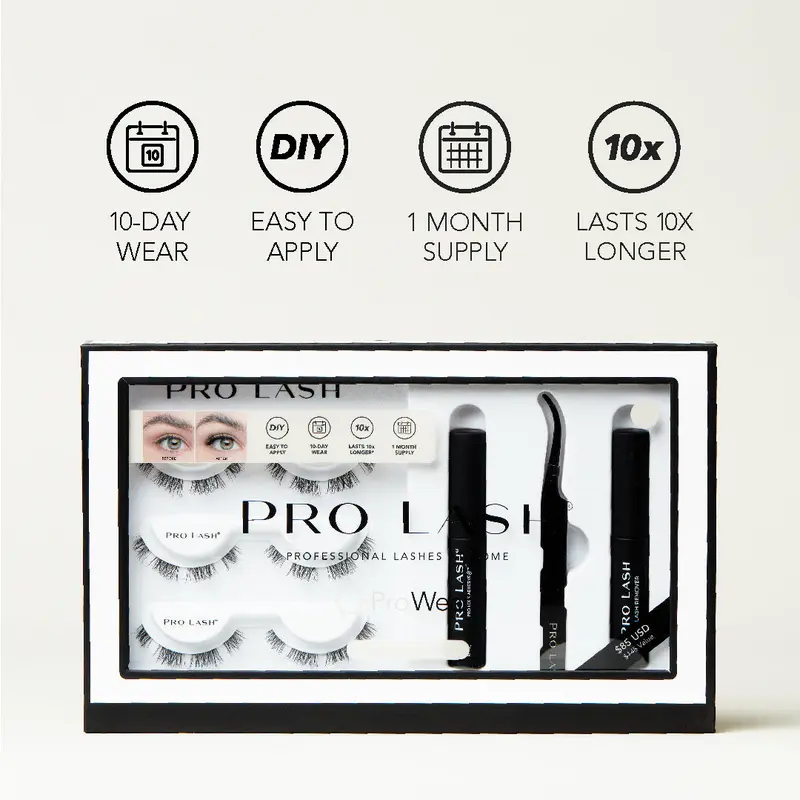 Pro Lash -Starter Lash Clusters Kit - Easiest to Apply Lashes - 10-Day Cluster Eyelash Extensions - 3 Sets of False Eyelashes Plus Adhesive, Remover, Tweezers
