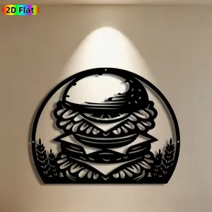 1pc Burger Metal Wall Art, Tasty Burger Statue Mural, Ideal Gift for New Year, Christmas, Food Decor Enthusiasts, Rust-Resistant Metal Wall Decor Wall Sculptures, Perfect for Kitchen Wall & Garden Fence Foodie Enthusiasts