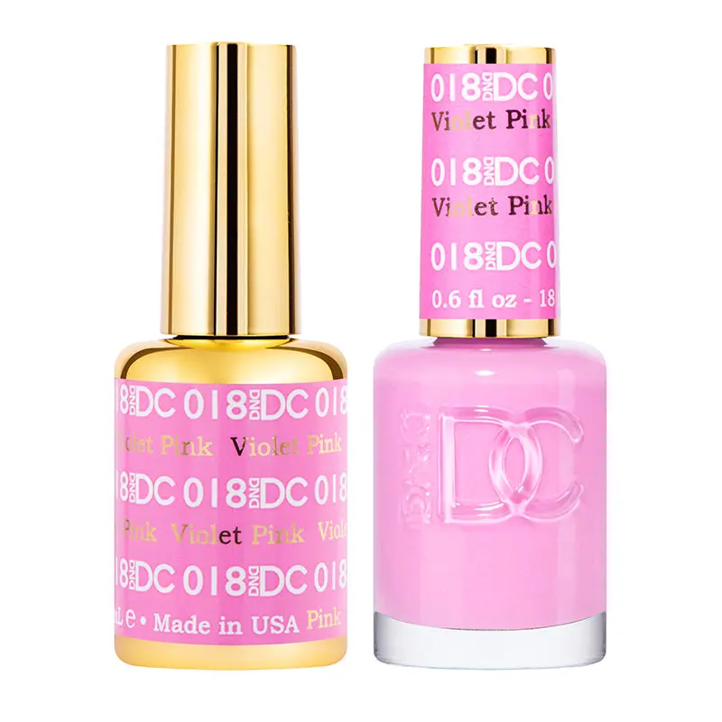 DND DC Duo 2-Bottle Gel Nail Polish & Regular Lacquer Set, Professional UV-Curing Cosmetic with Bis-Hema Poly (1) for Gel Nails at Home Manicure, Violet Pink #018 Colored Lacquer