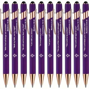 10pcs Inspirational Bible Verse Pens with Cross Design - 2-in-1 Stylus, Smooth Writing, Black ink, Retractable, Metal Body, Perfect for Church, Bible Study, Christian Stationery, Bible Study Supplies, Inspirational Ballpoint Pen