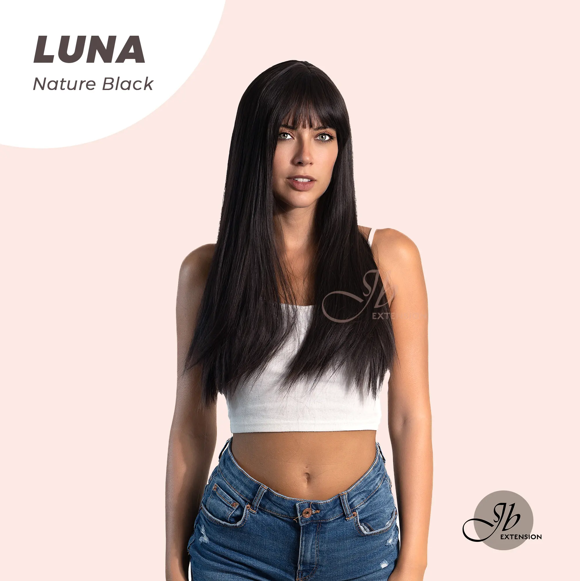 JBEXTENSION 24 Inches Long Straight Black Wig With Bangs LUNA