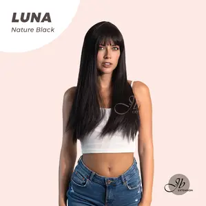 JBEXTENSION 24 Inches Long Straight Black Wig With Bangs LUNA