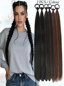 KAIRIYA 26 Inch Straight Ponytail 2-Pack - DIY  Synthetic Hair Extensions with Elastic Band for Women, Perfect for Holiday Parties & All-Season Wear