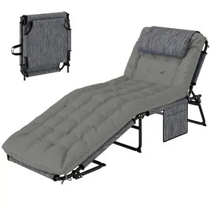 Full covered cushioned folding sun lounger with side pocket water uv resistant for poolside backyard resting