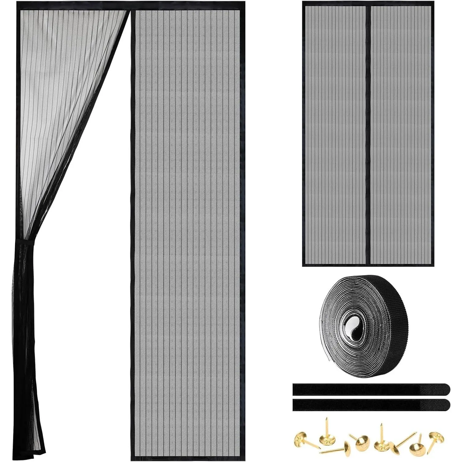 Screen Door - Self Sealing, Heavy Duty, Hands Free Mesh Partition Keeps  Out Let Breeze in- Pet and  Friendly - Keep Open Feature (Black, Fit Door Size 38 x 80 Inch)