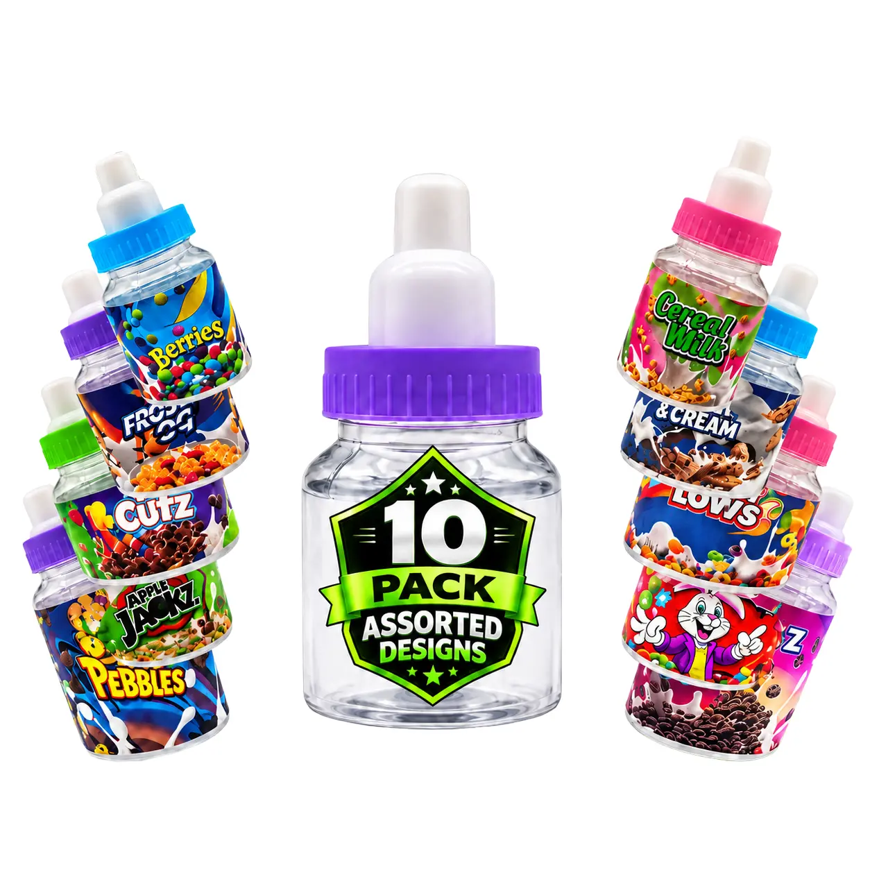 10 Pack Small Bottle Style Mini Storage Containers Mystery Bundle - Assorted Designs