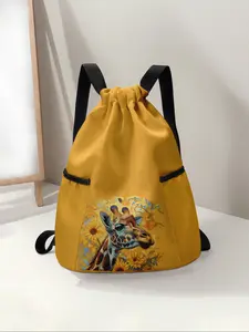 Giraffe Pattern Drawstring Backpack, Large Capacity Durable Gym Bag, Adjustable Straps, Sports Beach Backpack, Unisex Travel Hiking Camping Essential