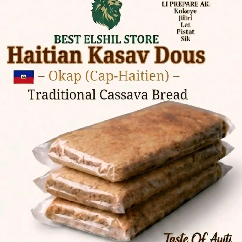 ( 3 pakè ) KASAV DOUS Best Elshil Store  Traditional Cassava Bread with Sugar Okap Cap-Haitien snack  ( 3 pack )