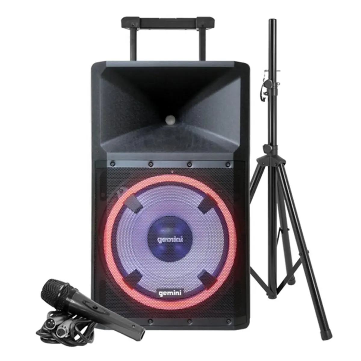 212 MAIN Gemini GSP-L2200PK 15 in. 2000-Watts Loudspeaker System with Mic, Party Lights, Media Player, USB, SD, Radio, Wired & Wireless Stereo Streaming, Handle
