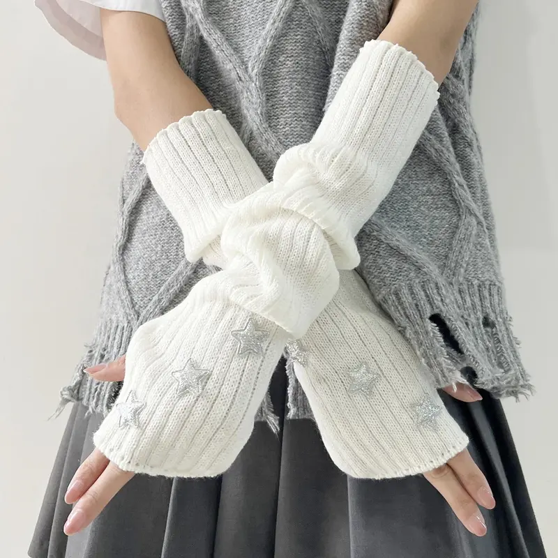 Women's 1 Pair Trendy Star Decor Fingerless Arm Sleeves, Cute Cozy Warm Arm Sleeves for Daily Wear, Fashion Y2k Accessories for Women & Girls