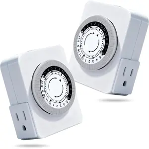 24-Hour Mechanical Outlet Timer,  Timers for Electrical Outlets Indoor with 2 Grounded Outlets, Daily /Off Cycle, 3 Prong Plug-in Light Timers Indoor for Holiday Lights, Lamps, 2 Pack