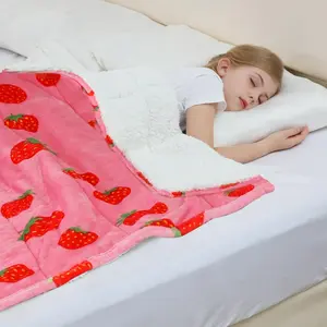 Kids Weighted Blanket 7 pounds Twin Size 41"x 60", Soft Sherpa Fleece Heavy Blanket for Sleeping, Perfect for 60-90lbs, Cute Strawberry Pink Weighted Throw Blanket Gifts for Daughter Girls