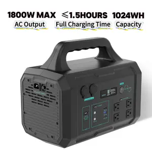 Portable High-Capacity Power Station 1800W Max AC Output LiFePO4 Battery Solar Generators Fast Charging 1024wh for Home Backup ≤ 1.5 Hours Full Charging Time Convenient(200W/400W Solar Panel Optional)