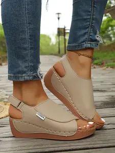 Women's Retro Open-Toe Sandals, Chunky Heel Slip-On Roman Shoes, Comfortable Thick Sole, One-Step on Design, Casual Footwear, Trendy Sandals