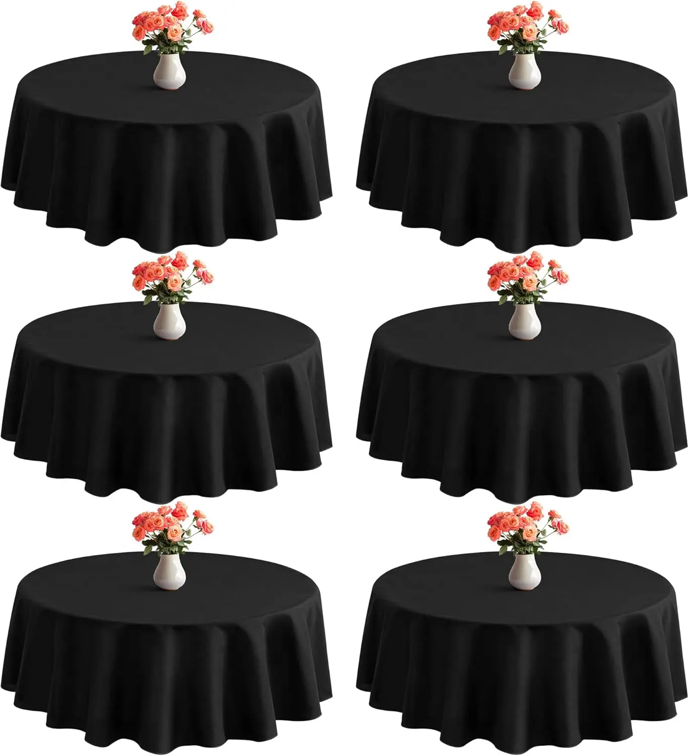 6 Pack Round Tablecloths 60 Inch Black Table Cloth Fit 20 to 42 Inch Tables, Washable Table Cover for Wedding Reception Formal Events