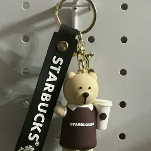 Coffee Lover's Keychain with Bear Design and Cup