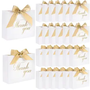 7.09x4.9x1.57 Inches Mini Thank You Gift Bags with Ribbon, Small Paper Bags with Bow and Gold Foil, Elegant Packaging, Party Favor Bags for Birthday Wedding Christmas Gatherings, Employee Appreciation Gifts