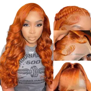 26 Inch Long Wavy Ginger Synthetic Wig 13x4 Lace Front Pre-Plucked Hairline for Party Daily Use Heat Resistant Fiber