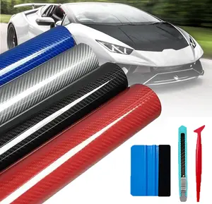 1 FT x 5 FT Gloss Carbon Fiber Car Wrap Vinyl Bubble Free Air Release Adhesive Car Wrap Film Roll DIY Decals with Cutter, Vinyl Squeegee,and Hand Tool ( 12" x 60" ) - With Wrap Tools