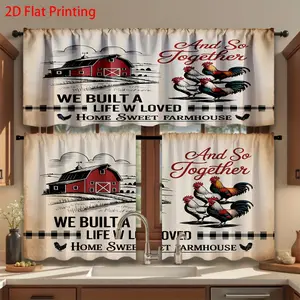 Red Barn Chicken Print Kitchen Curtains, Rod Pocket Tier & Valance Set, Rod Not Included  Foldable Room Divider Colorful Transparent Leaf