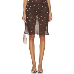 L'Academie Ramona Midi Skirt in Brown & Purple Dot