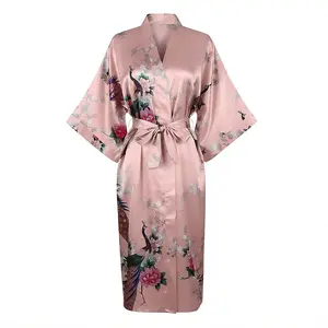 Women’s Cotton-Blend Kimono Robe – Peacock & Blossoms | MT Fashion