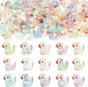 Mini Glitter Ducks 100 Pack Miniature Things Resin Hide and Seek Animal Figures for Micro Landscape Jeep Decorations Dollhouse Accessories
