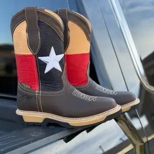 Dallon Bota de trabajo Texas con casquillo Leather Western Boots with Texas Flag Design and White Star
