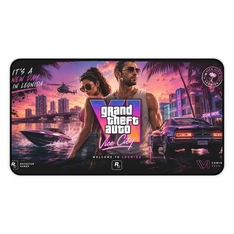 Grand Theft Auto Vice City Logo Desk Mat Retro Neon Miami Gaming Mousepad