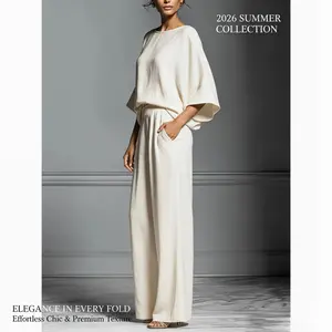 2026 summer new casual women's clothing fashionable and elegant horn sleeve linen suit