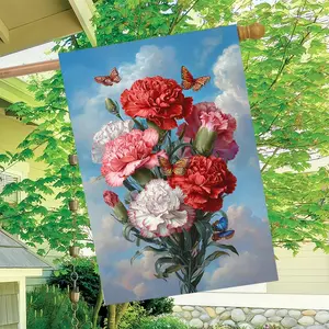 1pcHello, design of flowers and butterflies in spring garden flag (3) 28X40 inch double-sided garden flag, courtyard decoration, outdoor decoration, lawn, flag only