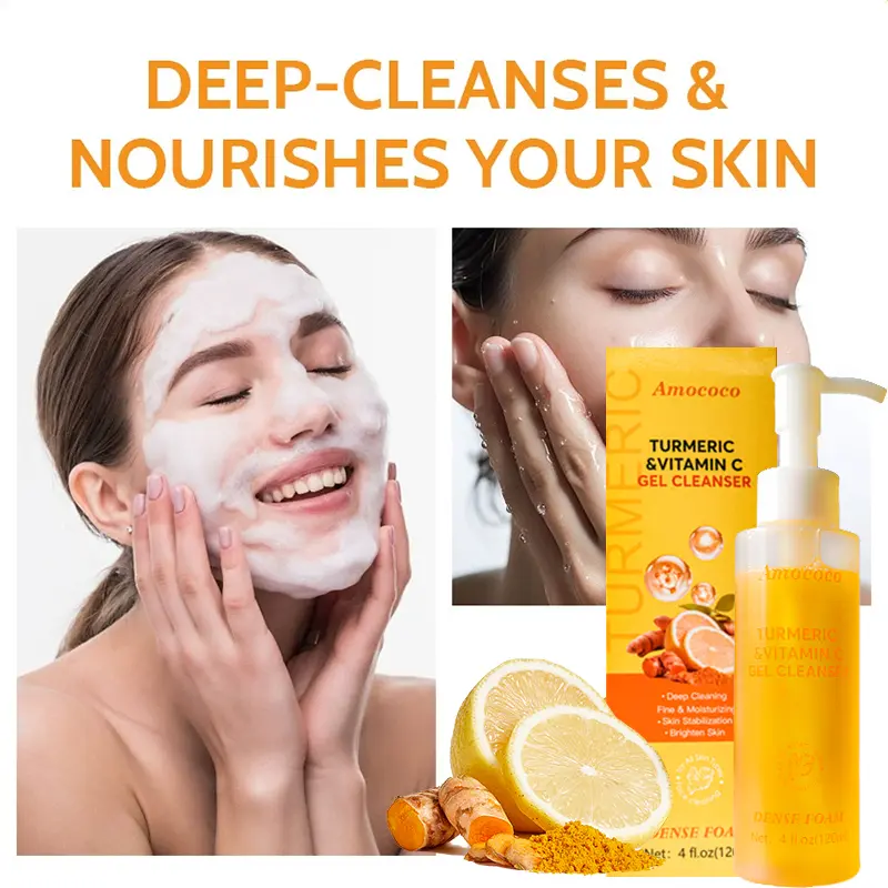 Turmeric Vitamin-C Cleansing Gel deeply cleanses the skin, provides essential hydration and moisture, gently washes the face, and leaves it feeling fresh and comfortable after washing. Suitable for all skin types.