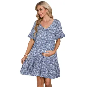 Women's Summer Maternity Floral Dress | Casual Flowy Baby Shower Dress