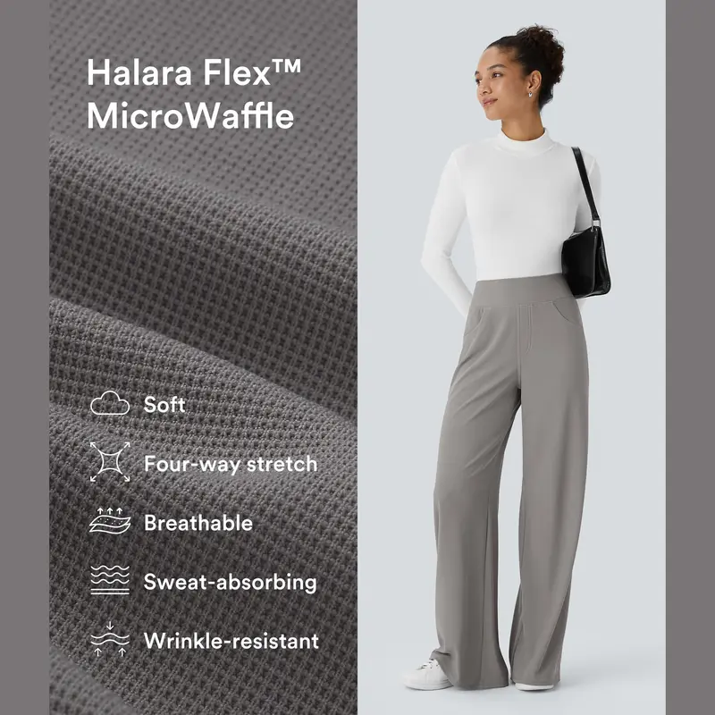 Halara Flex High Waisted Tummy Control Pockets Wide Leg Micr