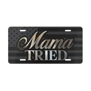 Mama Tried Black American Flag License Plate, Car Accessories, Vanity Plate - Lightweight Aluminum, Pre-Drilled holes, Easy Installation