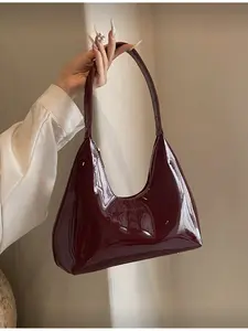 Korean Style Minimalist Red Patent Leather Cresent Moon Women's Handbag Fashion Underarm Bag High Quality