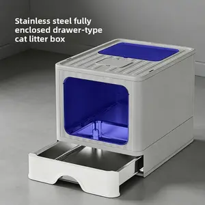 Fully enclosed large folding stainless steel cat litter box, drawer type deodorant cat toilet, oversized anti-splash cat supplies, Litter Tray
