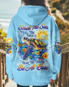 Smell The Sea Feel The Breeze Turtle All Over Print Hoodie Cotton